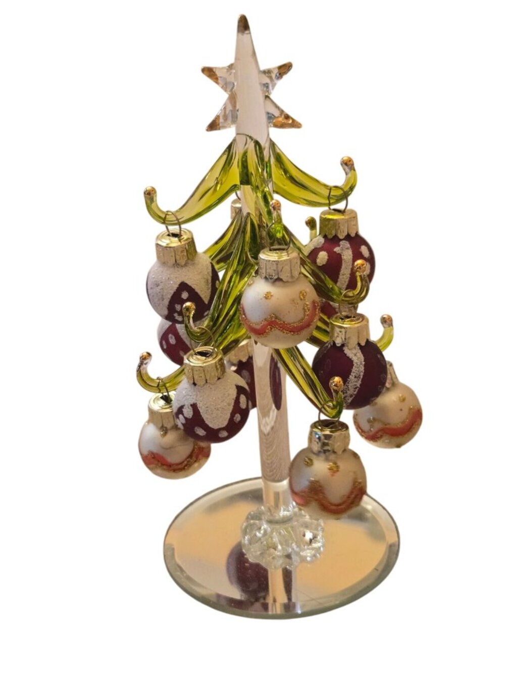 Glass Tabletop Christmas Tree With Removable Ornaments Mirrored Base